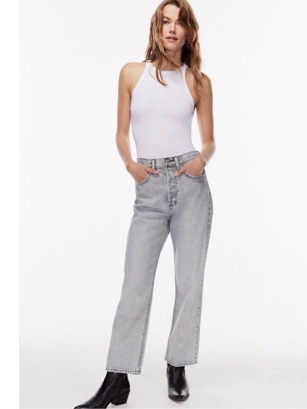 Aritzia Denim Forum the Joni High Rise Loose Grey Jean size 25